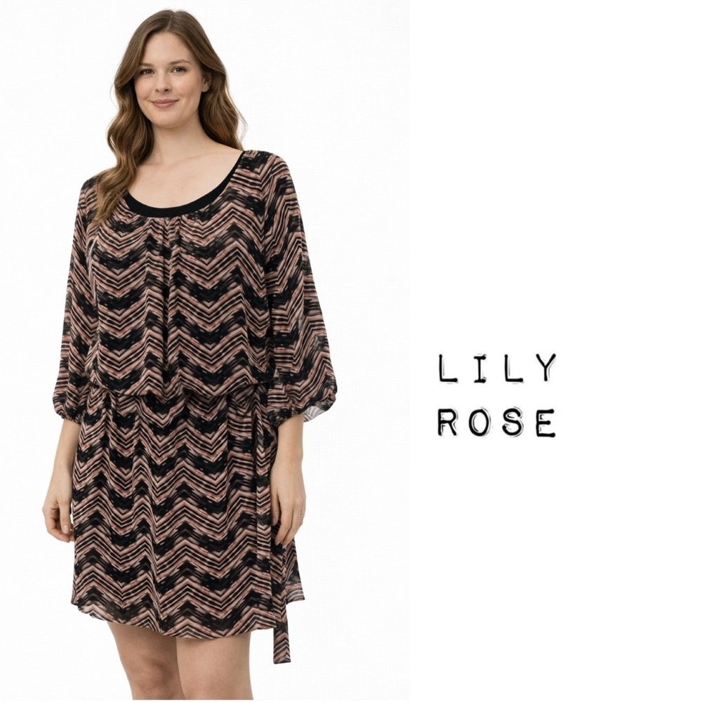 Lily Rose Chevron long sleeve estilo stretchy waist size L dress
